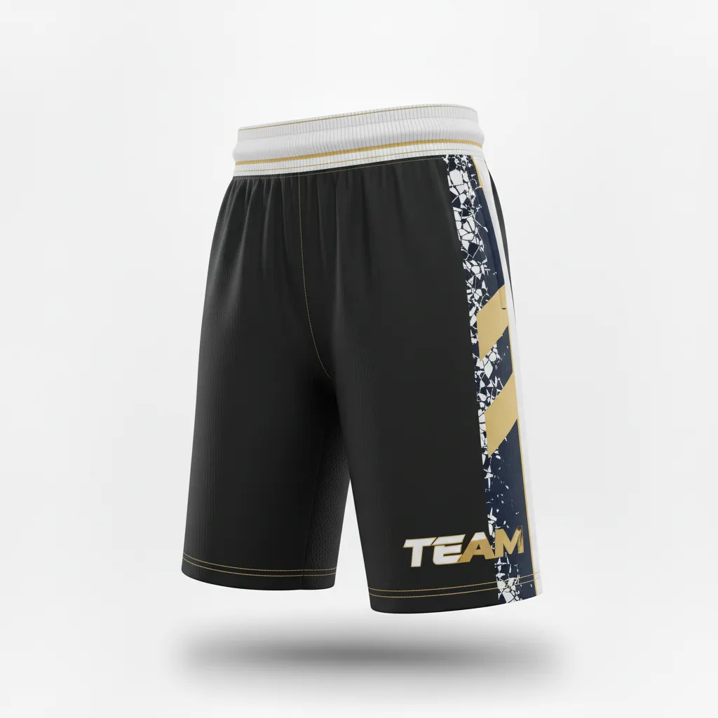 Custom Football Training Shorts - Black, White - Shattered Glass - Front View - Kinexa Sportswear