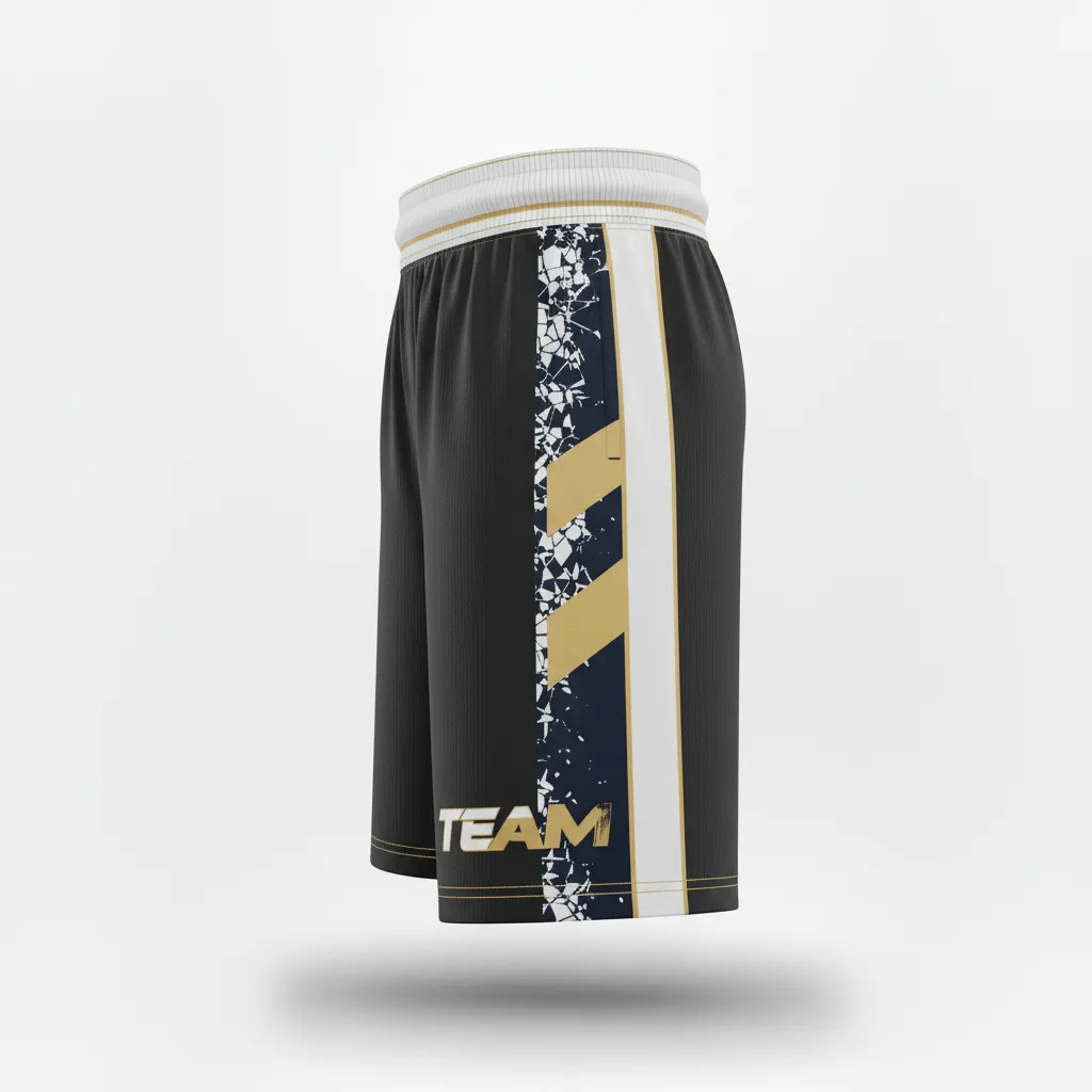 Custom Football Training Shorts - Black, White - Shattered Glass - Side View - Kinexa Sportswear
