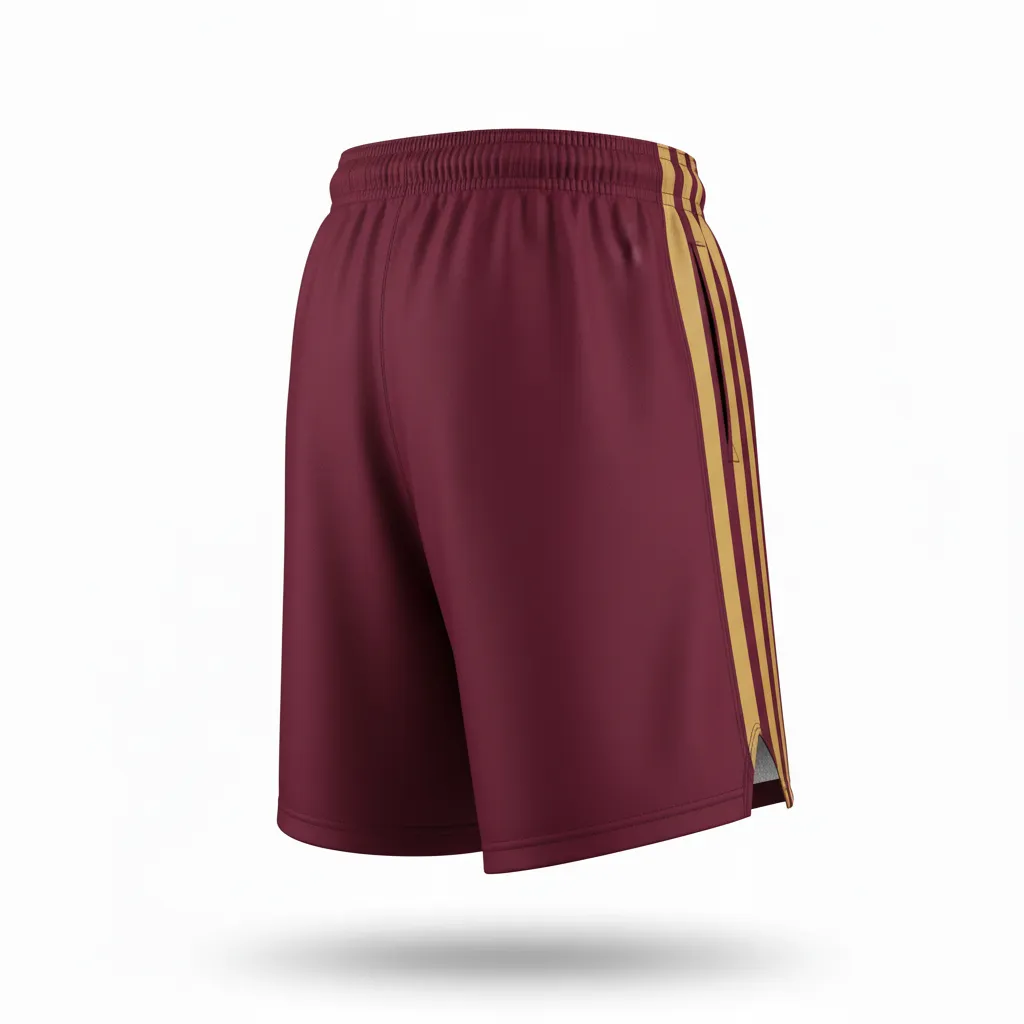 Custom Football Training Shorts - Burgundy, Gold - Vegas Triple Stripe - Back View - Kinexa Sportswear