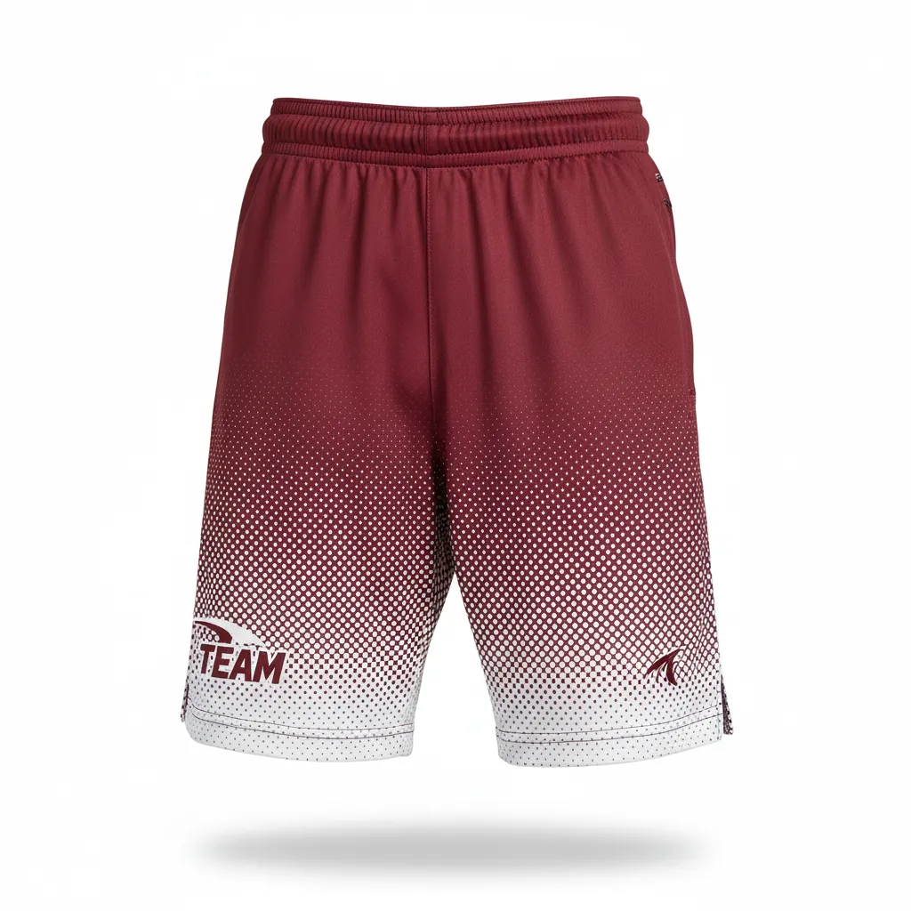 Custom Football Training Shorts - Burgundy, White - Halftone Dots - Front View - Kinexa Sportswear