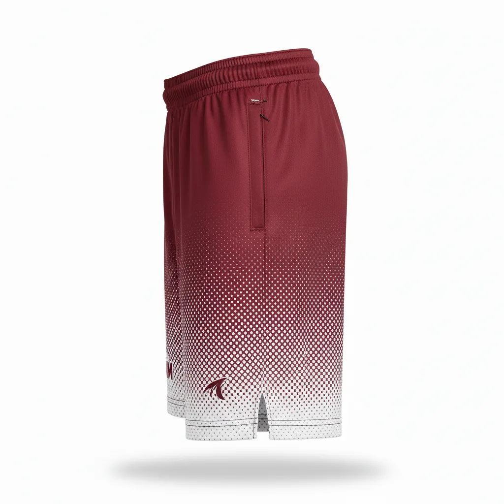 Custom Football Training Shorts - Burgundy, White - Halftone Dots - Side View - Kinexa Sportswear