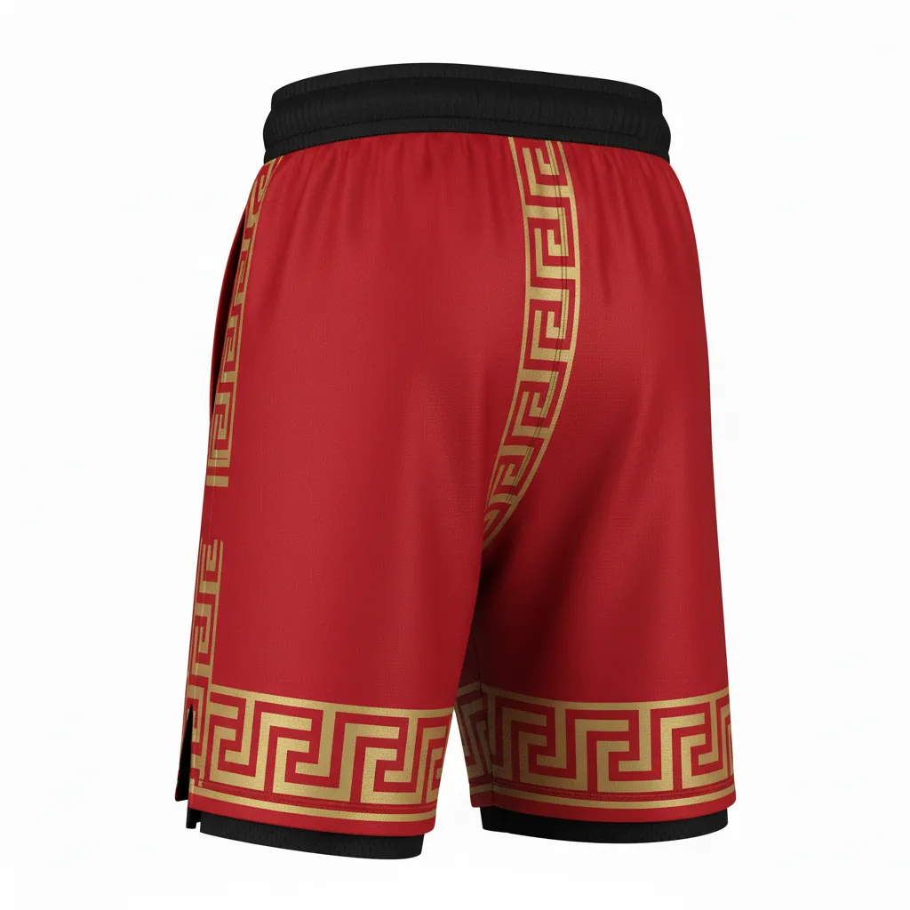 Custom Football Training Shorts - Gold - Cardinal Vegas Greek Key - Back View - Kinexa Sportswear