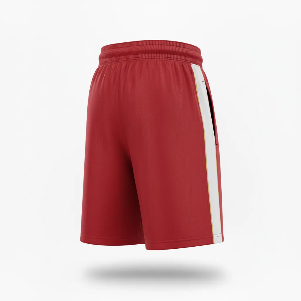 Custom Football Training Shorts - White - Cardinal Shoulder Hem Stripe - Back View - Kinexa Sportswear