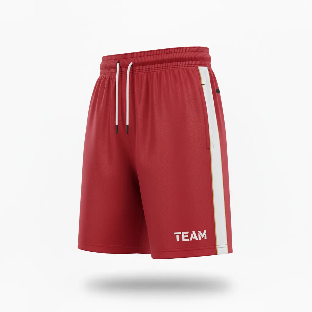 Custom Football Training Shorts - White - Cardinal Shoulder Hem Stripe - Front View - Kinexa Sportswear