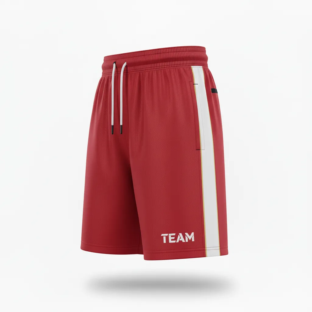 Custom Football Training Shorts - White - Cardinal Shoulder Hem Stripe - Side View - Kinexa Sportswear