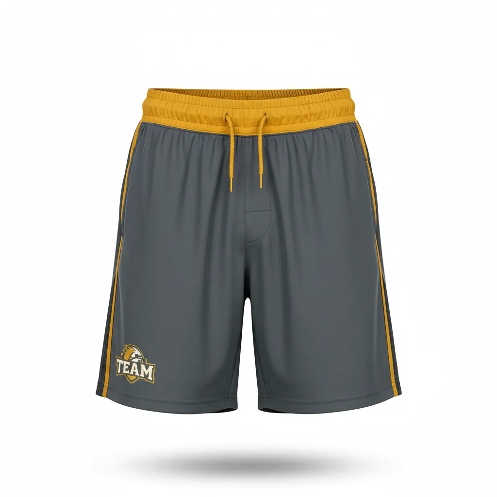 Custom Football Training Shorts - Gold - Charcoal Vegas Shoulder - Front View - Kinexa Sportswear