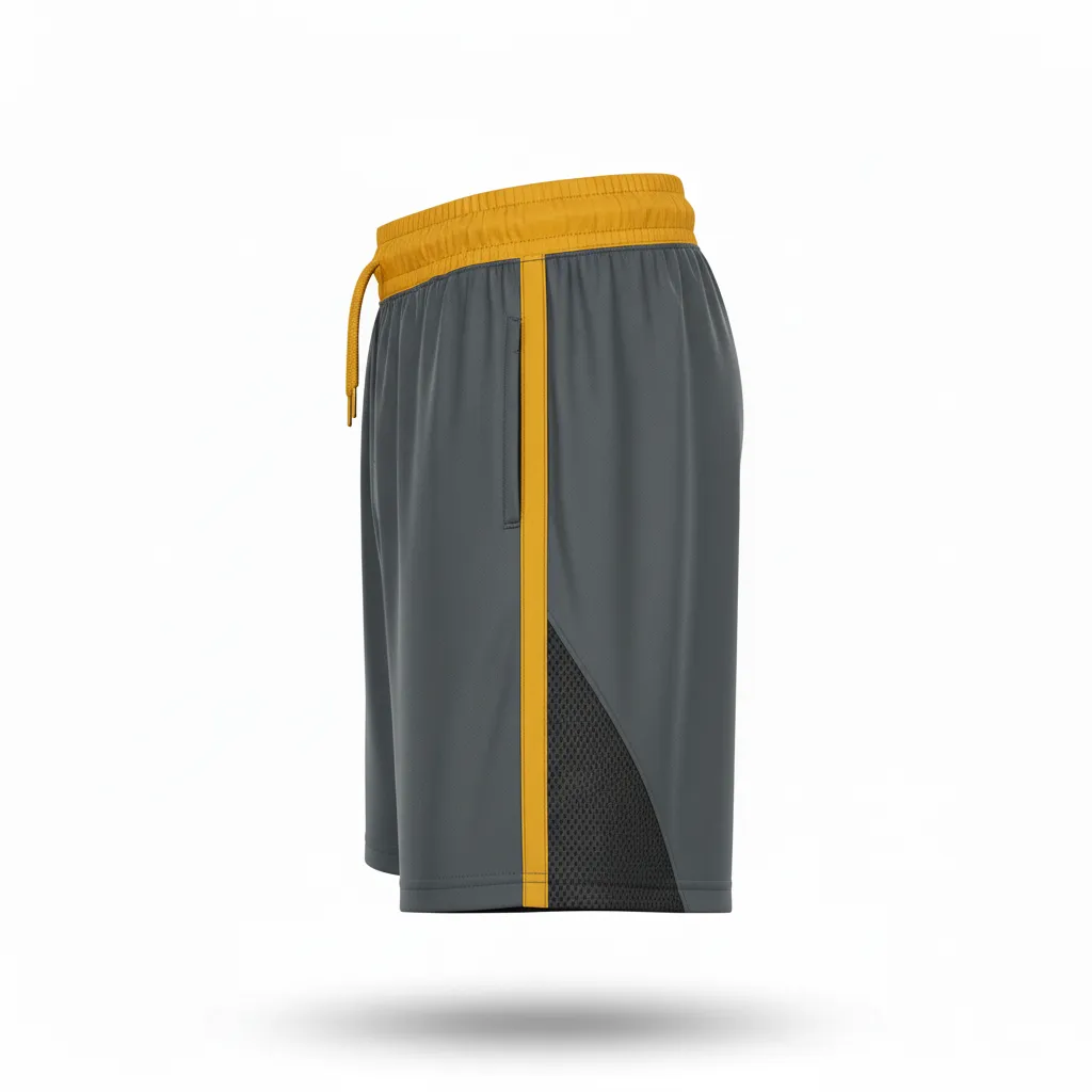 Custom Football Training Shorts - Gold - Charcoal Vegas Shoulder - Side View - Kinexa Sportswear
