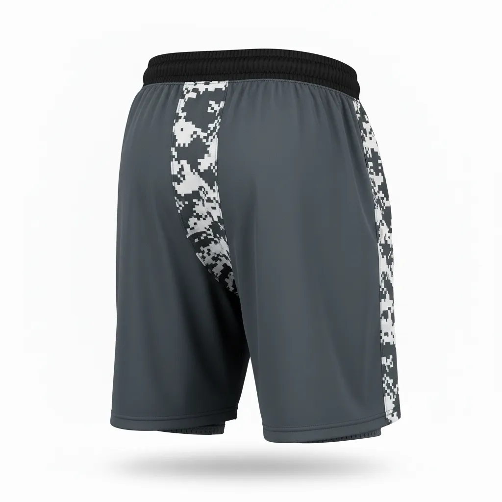 Custom Football Training Shorts - White - Charcoal Digital Camo - Back View - Kinexa Sportswear