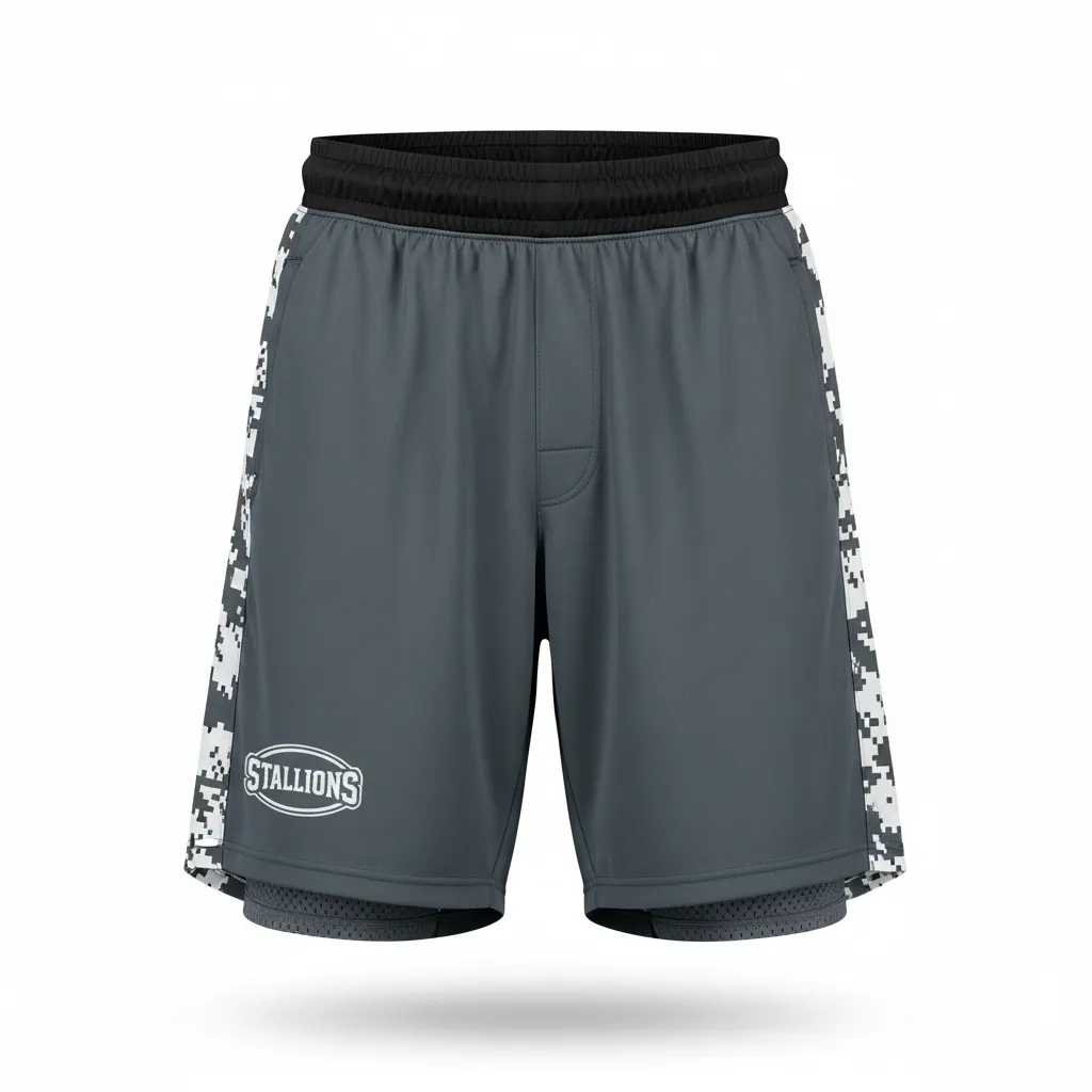 Custom Football Training Shorts - White - Charcoal Digital Camo - Front View - Kinexa Sportswear