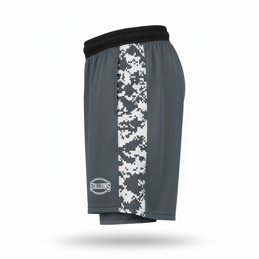 Custom Football Training Shorts - White - Charcoal Digital Camo - Side View - Kinexa Sportswear