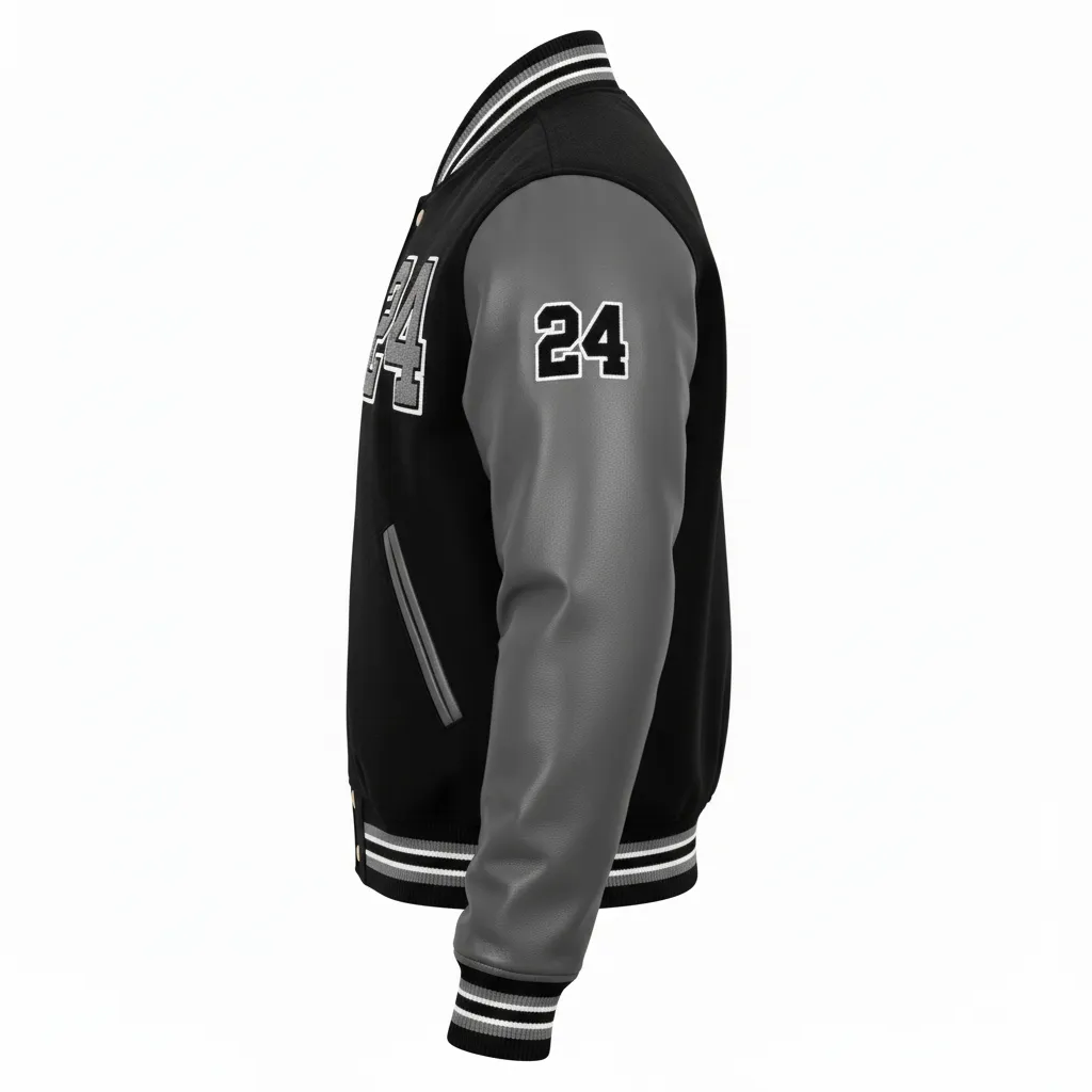 Custom Football Varsity Jacket - Black, Grey, White - Gradient Ombre - Side View - Kinexa Sportswear