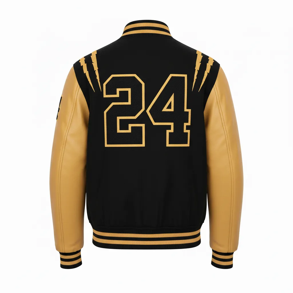 Custom Football Varsity Jacket - Black, Gold - Vegas Razor Slash - Back View - Kinexa Sportswear