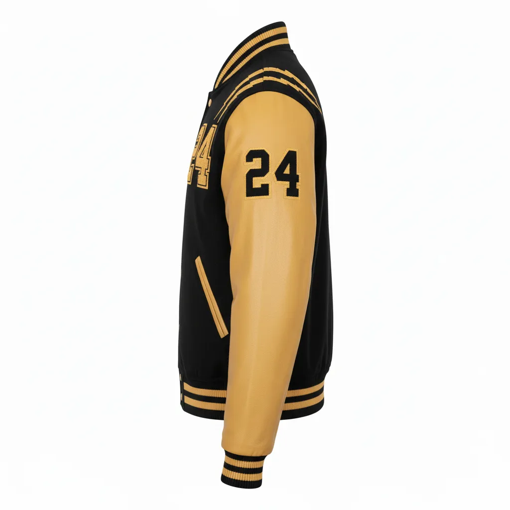 Custom Football Varsity Jacket - Black, Gold - Vegas Razor Slash - Side View - Kinexa Sportswear