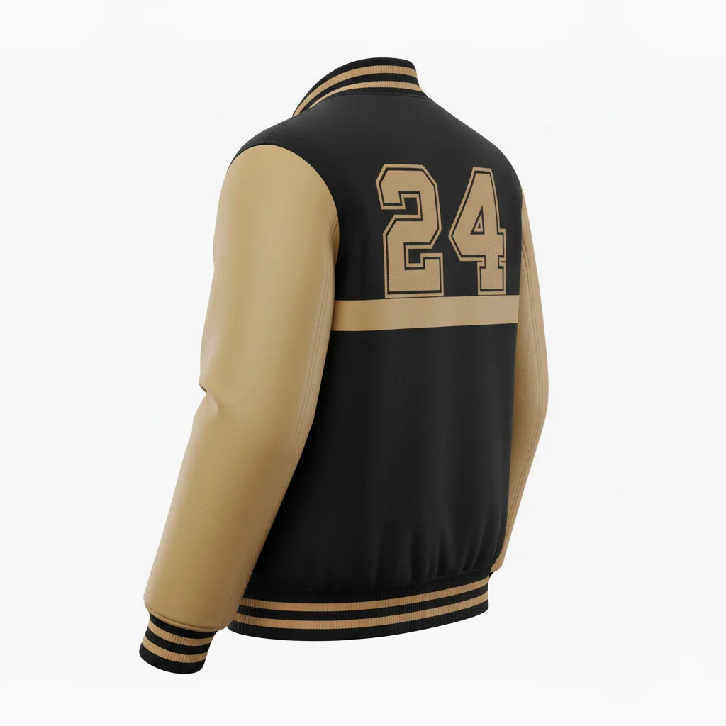 Custom Football Varsity Jacket - Black, Gold - Vegas Side Panel - Back View - Kinexa Sportswear