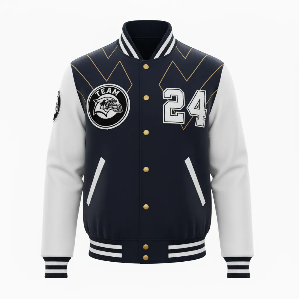 Custom Football Varsity Jacket - Black, White - Shattered Glass - Front View - Kinexa Sportswear