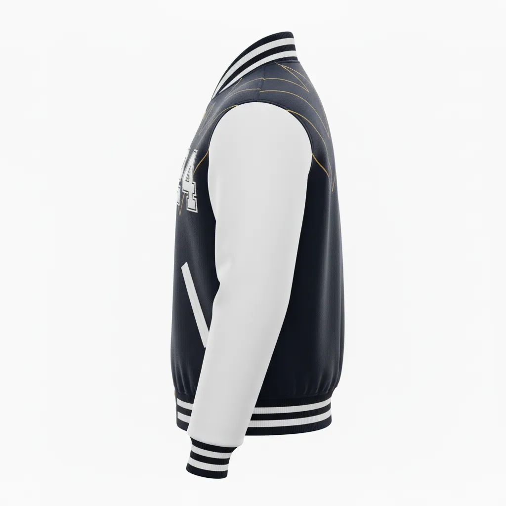 Custom Football Varsity Jacket - Black, White - Shattered Glass - Side View - Kinexa Sportswear