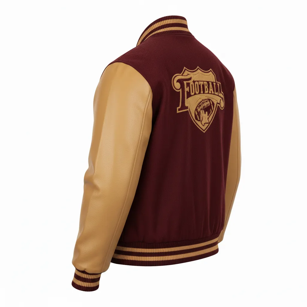 Custom Football Varsity Jacket - Burgundy, Gold - Vegas Triple Stripe - Back View - Kinexa Sportswear
