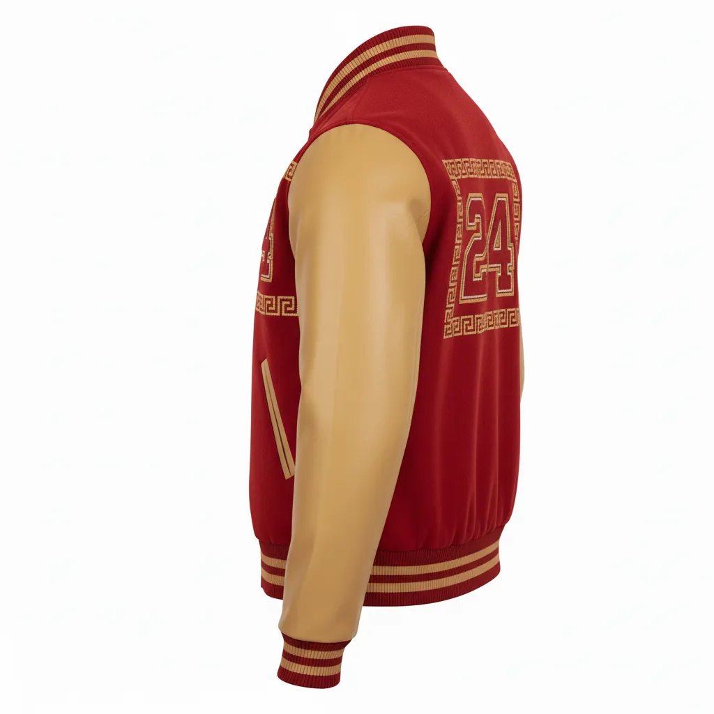 Custom Football Varsity Jacket - Gold - Cardinal Vegas Greek Key - Back View - Kinexa Sportswear