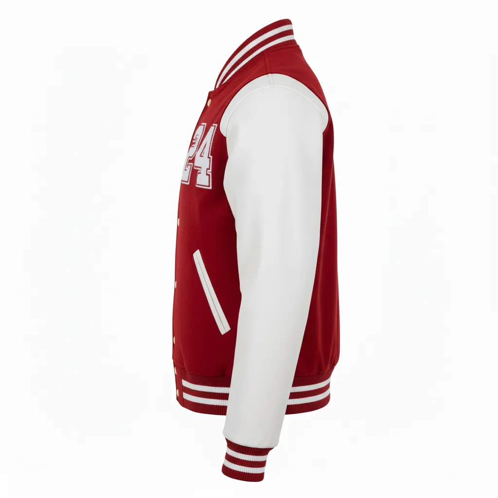 Custom Football Varsity Jacket - White - Cardinal Shoulder Hem Stripe - Back View - Kinexa Sportswear