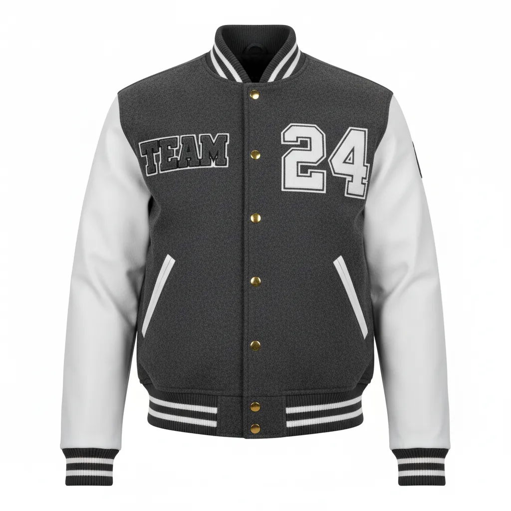 Custom Football Varsity Jacket - White - Charcoal Digital Camo - Front View - Kinexa Sportswear