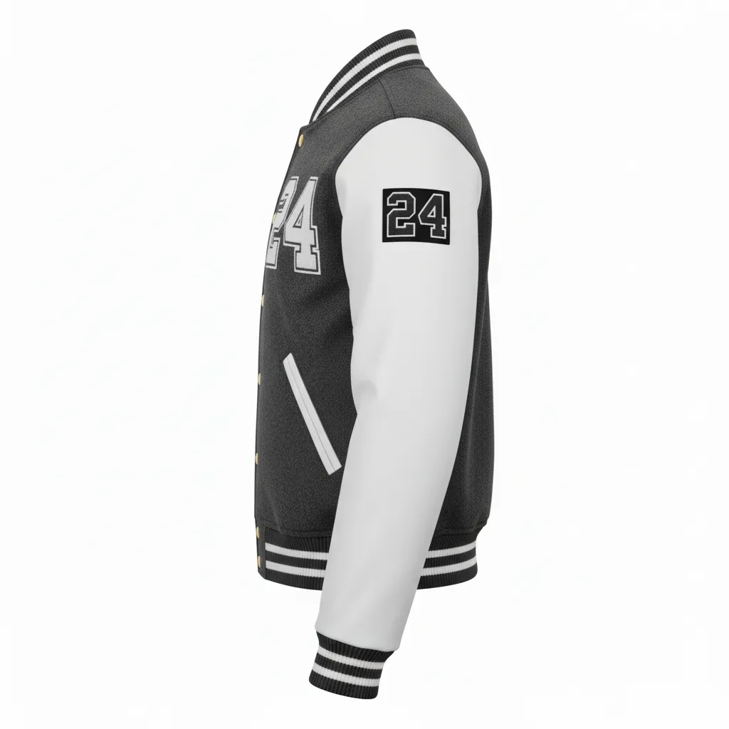 Custom Football Varsity Jacket - White - Charcoal Digital Camo - Side View - Kinexa Sportswear