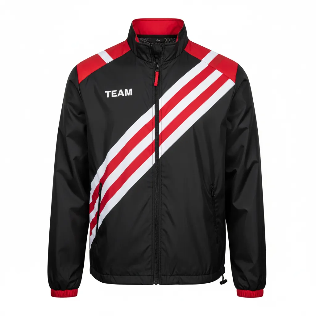 Custom Football Windbreaker - Black, Red, White - Tricolor - Front View - Kinexa Sportswear