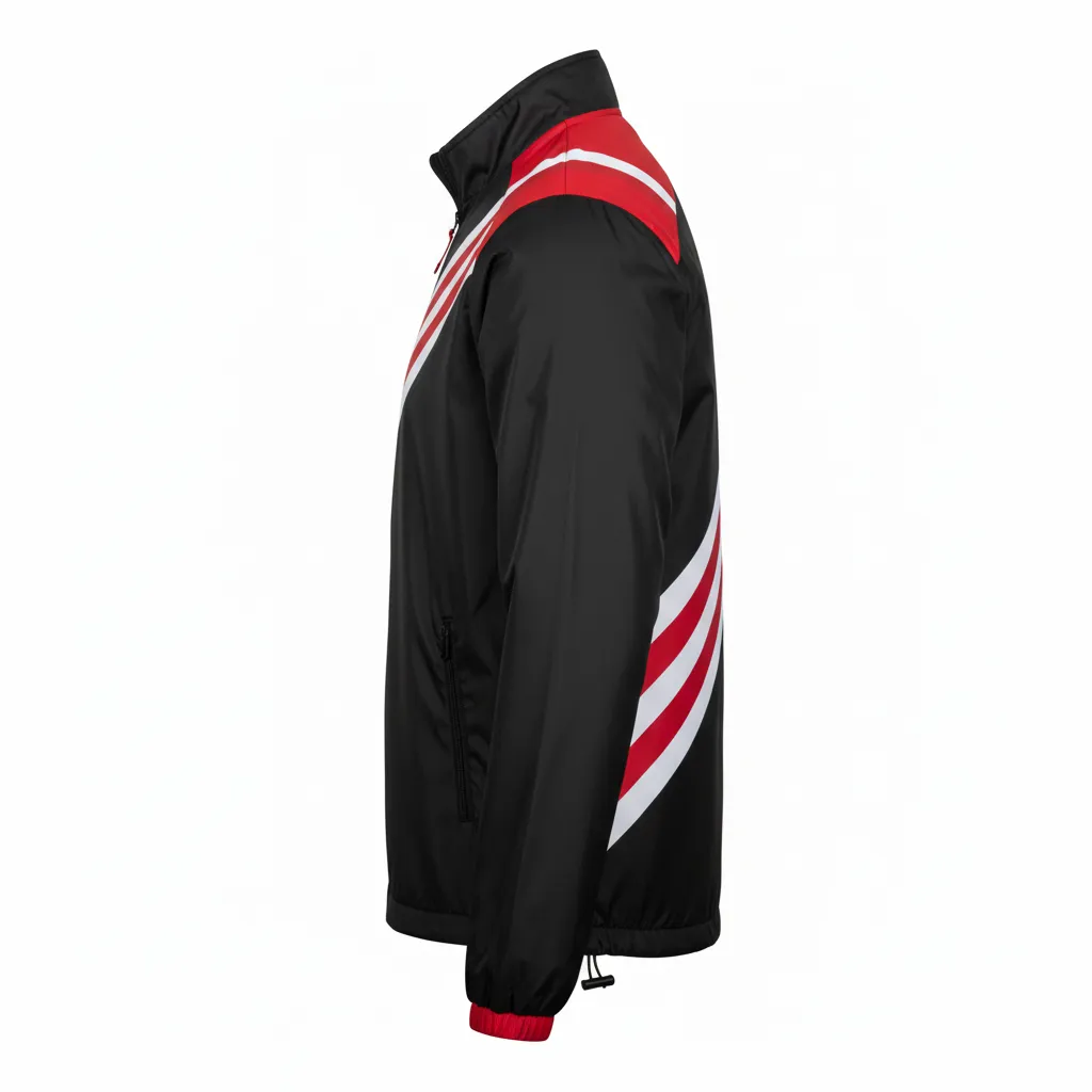 Custom Football Windbreaker - Black, Red, White - Tricolor - Side View - Kinexa Sportswear