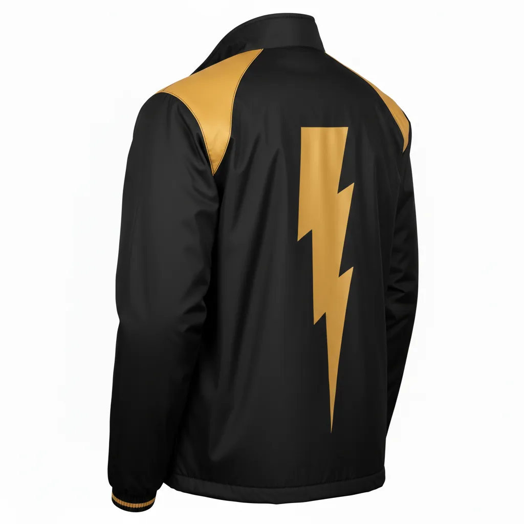 Custom Football Windbreaker - Black, Gold - Vegas Lightning Bolt - Back View - Kinexa Sportswear