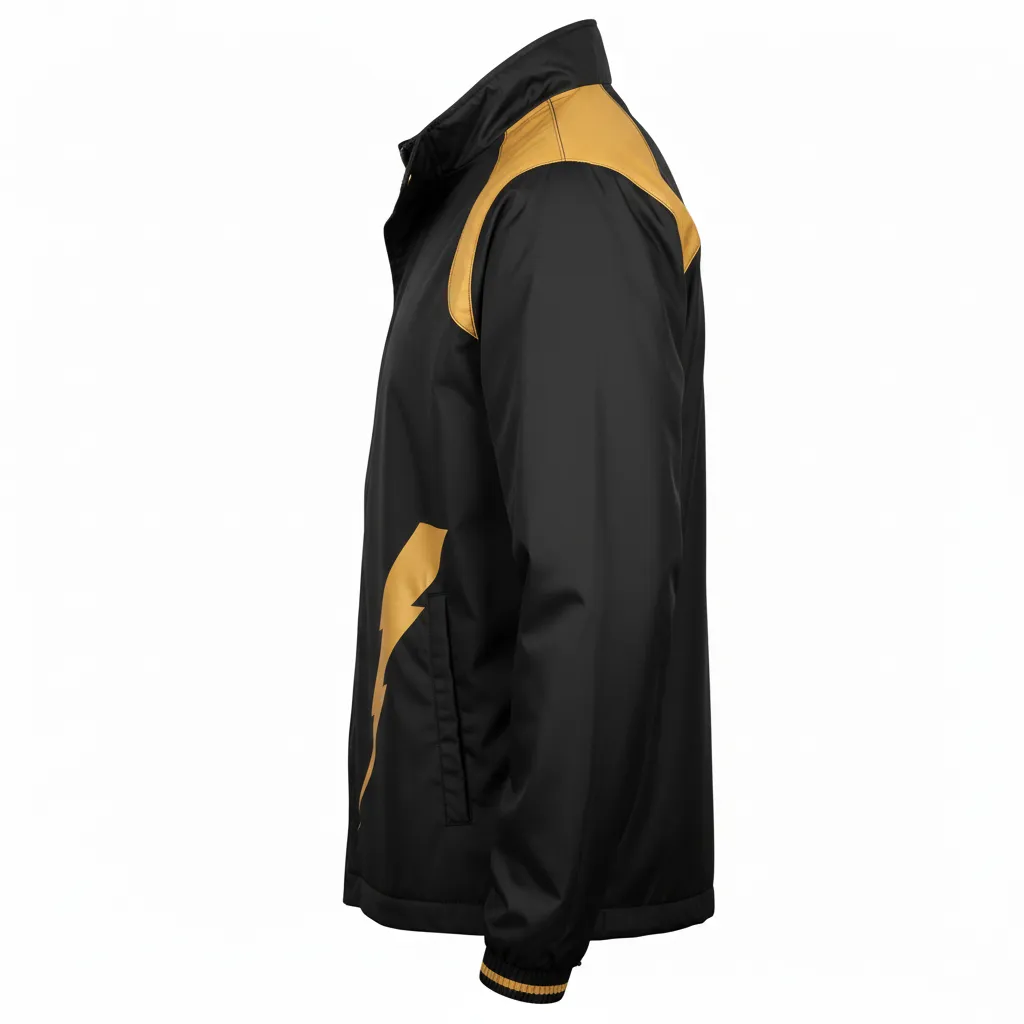 Custom Football Windbreaker - Black, Gold - Vegas Lightning Bolt - Side View - Kinexa Sportswear