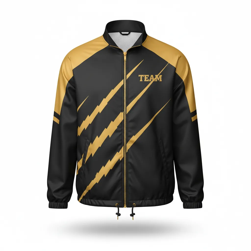 Custom Football Windbreaker - Black, Gold - Vegas Razor Slash - Front View - Kinexa Sportswear