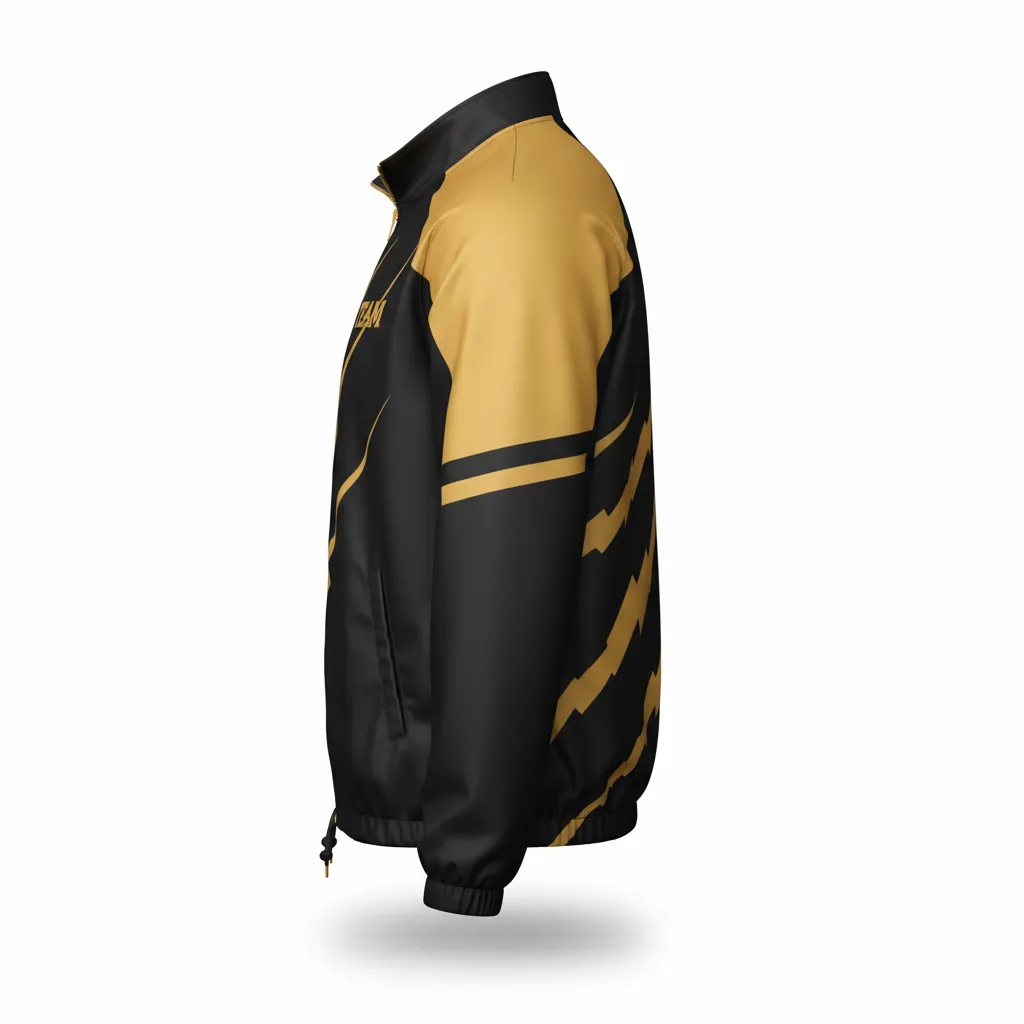 Custom Football Windbreaker - Black, Gold - Vegas Razor Slash - Side View - Kinexa Sportswear