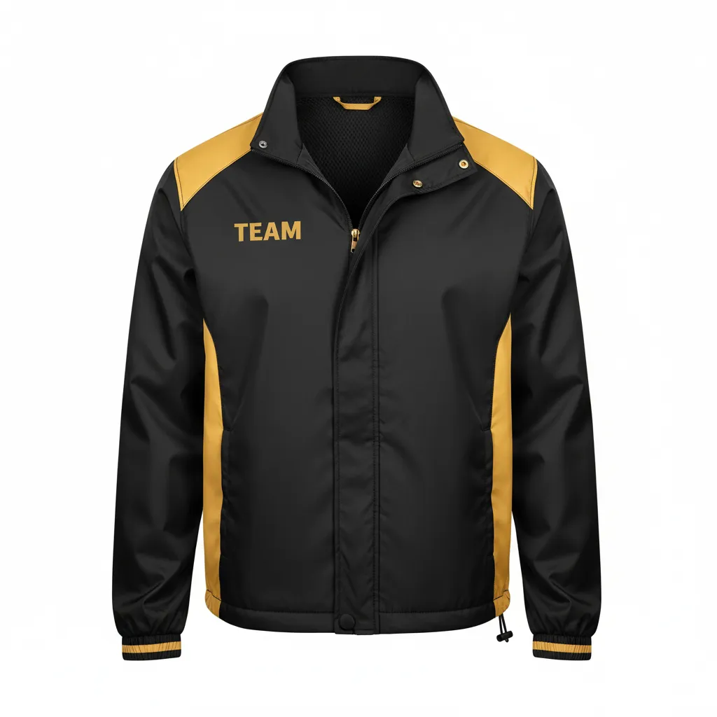 Custom Football Windbreaker - Black, Gold - Vegas Side Panel - Front View - Kinexa Sportswear