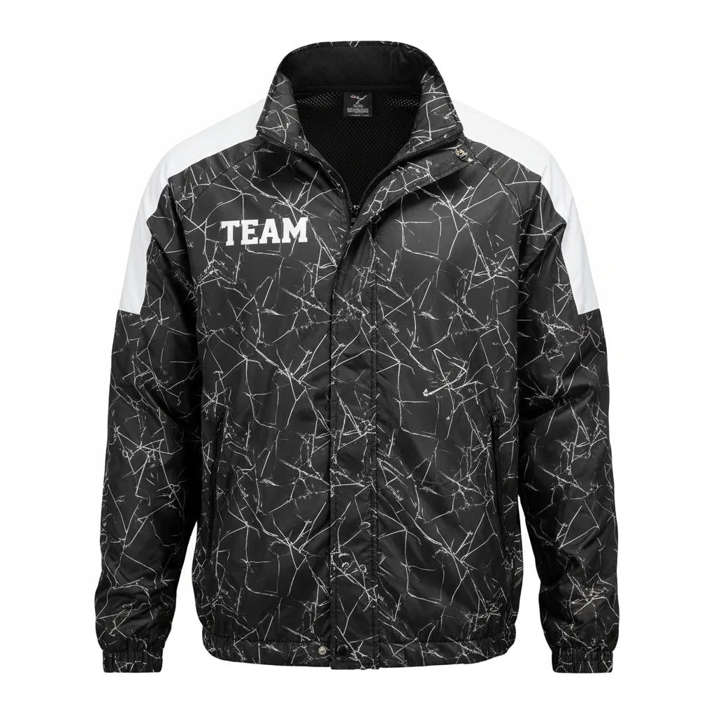 Custom Football Windbreaker - Black, White - Shattered Glass - Front View - Kinexa Sportswear
