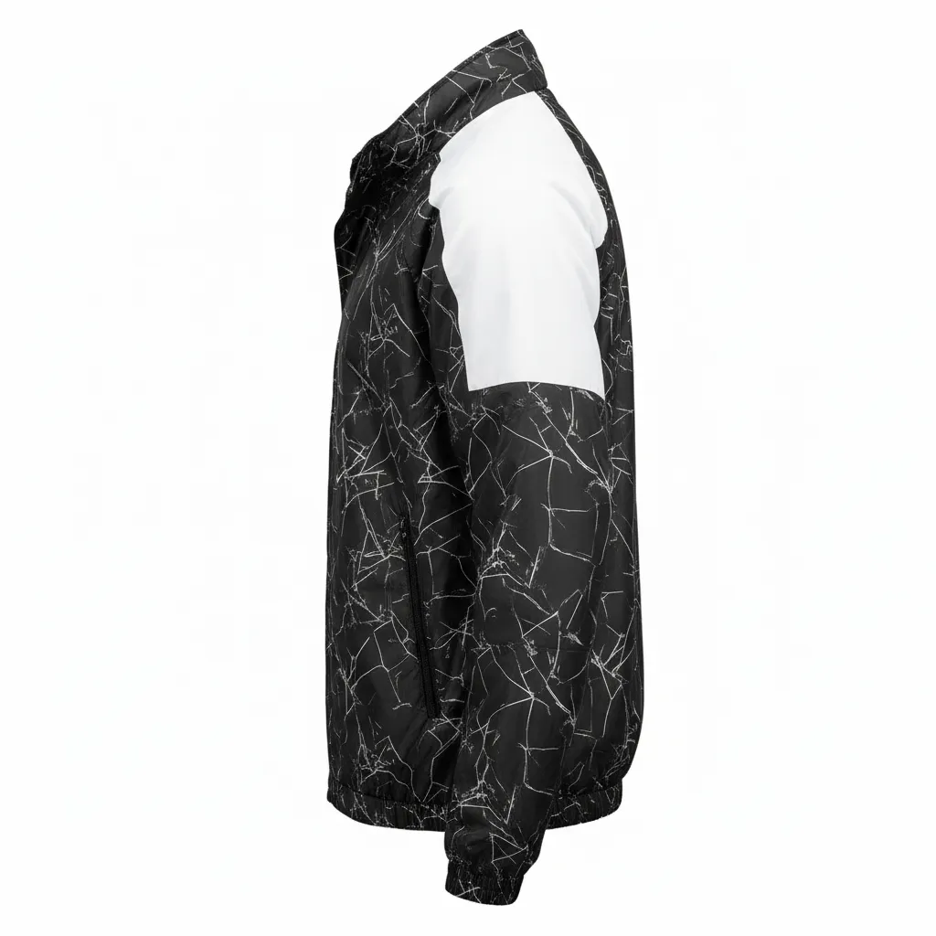 Custom Football Windbreaker - Black, White - Shattered Glass - Side View - Kinexa Sportswear