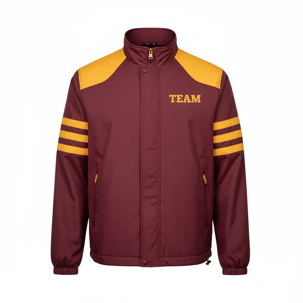 Custom Football Windbreaker - Burgundy, Gold - Vegas Triple Stripe - Front View - Kinexa Sportswear