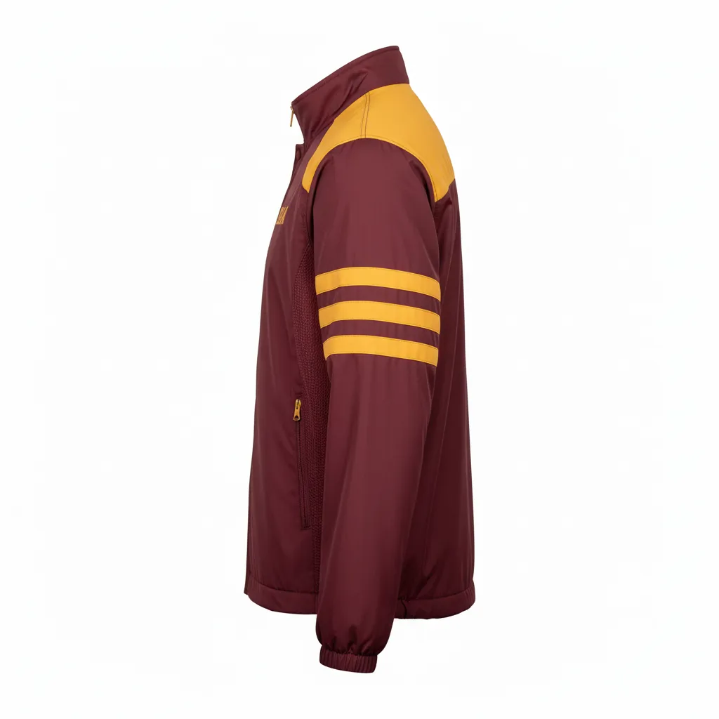 Custom Football Windbreaker - Burgundy, Gold - Vegas Triple Stripe - Side View - Kinexa Sportswear