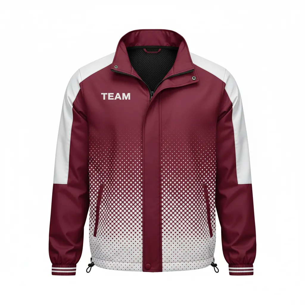 Custom Football Windbreaker - Burgundy, White - Halftone Dots - Front View - Kinexa Sportswear