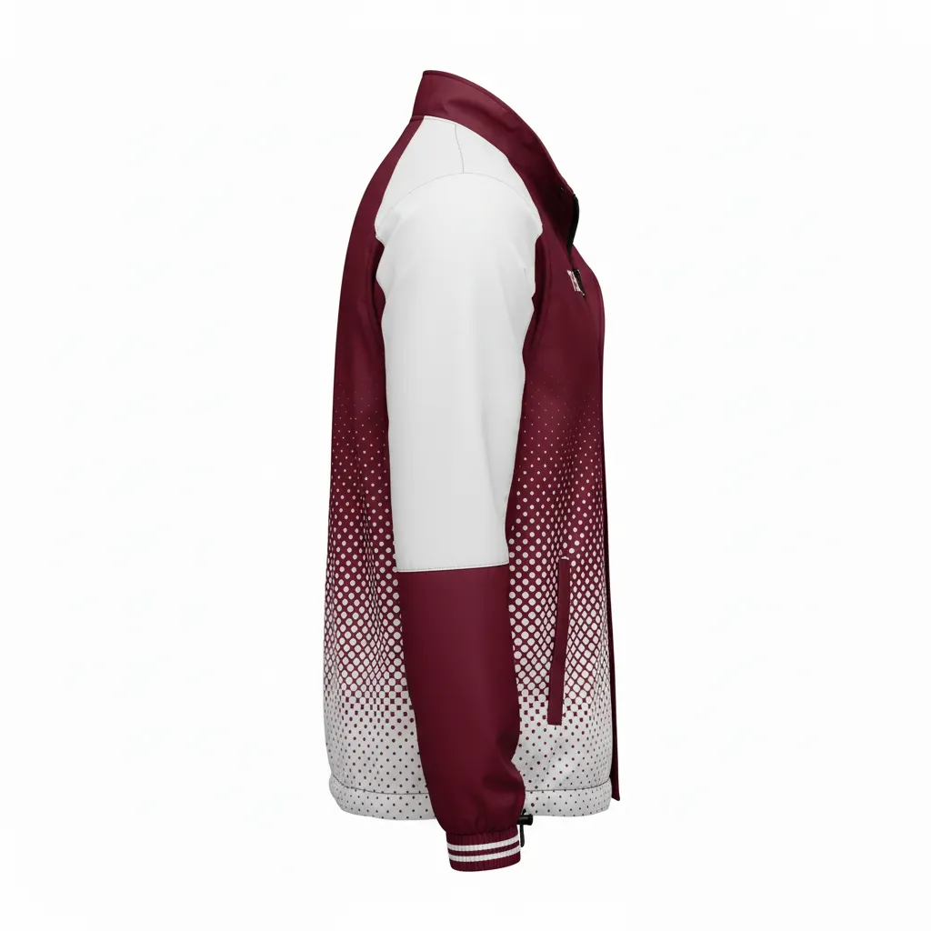 Custom Football Windbreaker - Burgundy, White - Halftone Dots - Side View - Kinexa Sportswear
