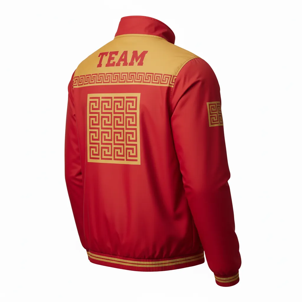 Custom Football Windbreaker - Gold - Cardinal Vegas Greek Key - Back View - Kinexa Sportswear