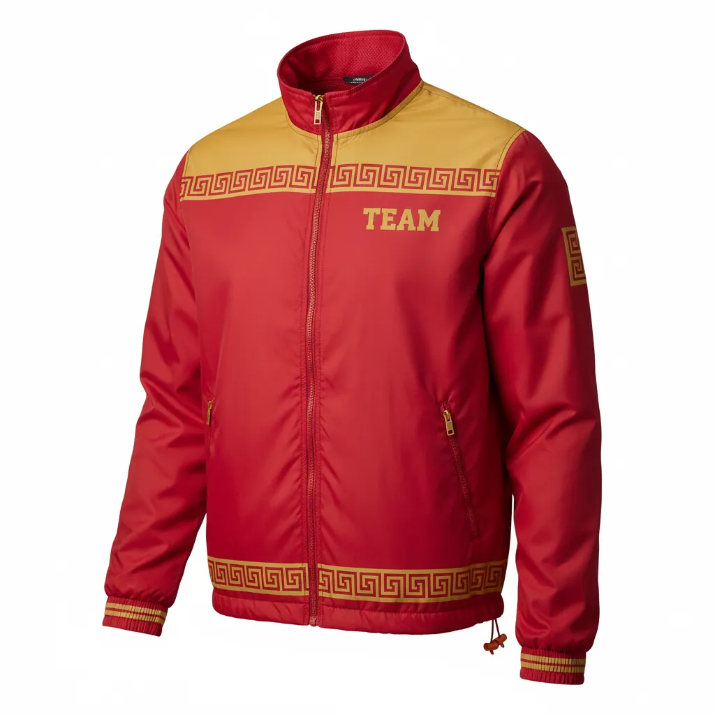 Custom Football Windbreaker - Gold - Cardinal Vegas Greek Key - Front View - Kinexa Sportswear