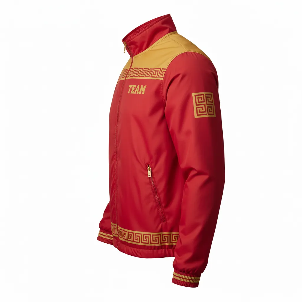 Custom Football Windbreaker - Gold - Cardinal Vegas Greek Key - Side View - Kinexa Sportswear