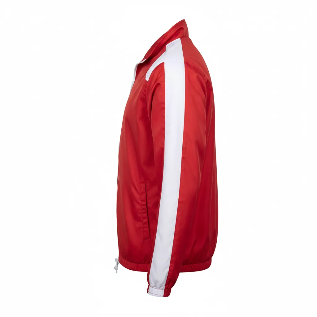 Custom Football Windbreaker - White - Cardinal Shoulder Hem Stripe - Side View - Kinexa Sportswear