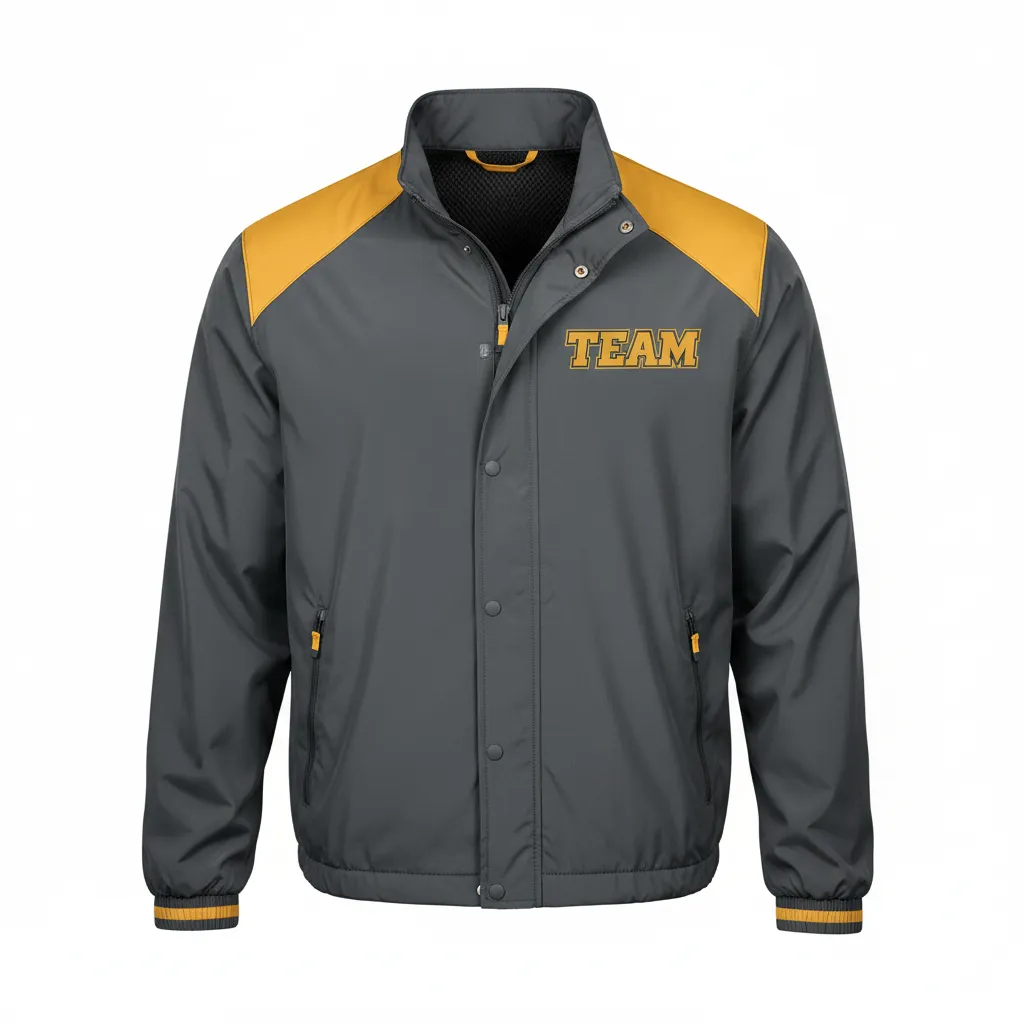 Custom Football Windbreaker - Gold - Charcoal Vegas Shoulder - Front View - Kinexa Sportswear