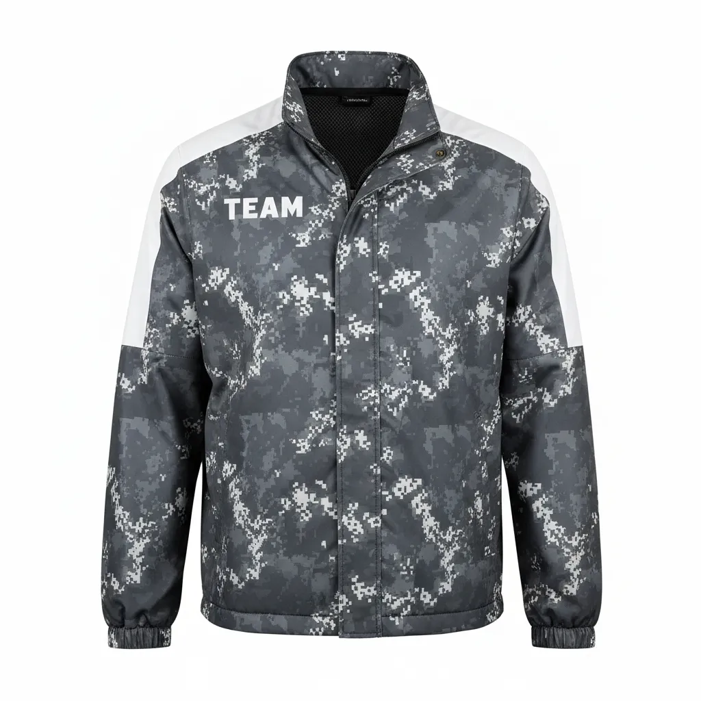 Custom Football Windbreaker - White - Charcoal Digital Camo - Front View - Kinexa Sportswear