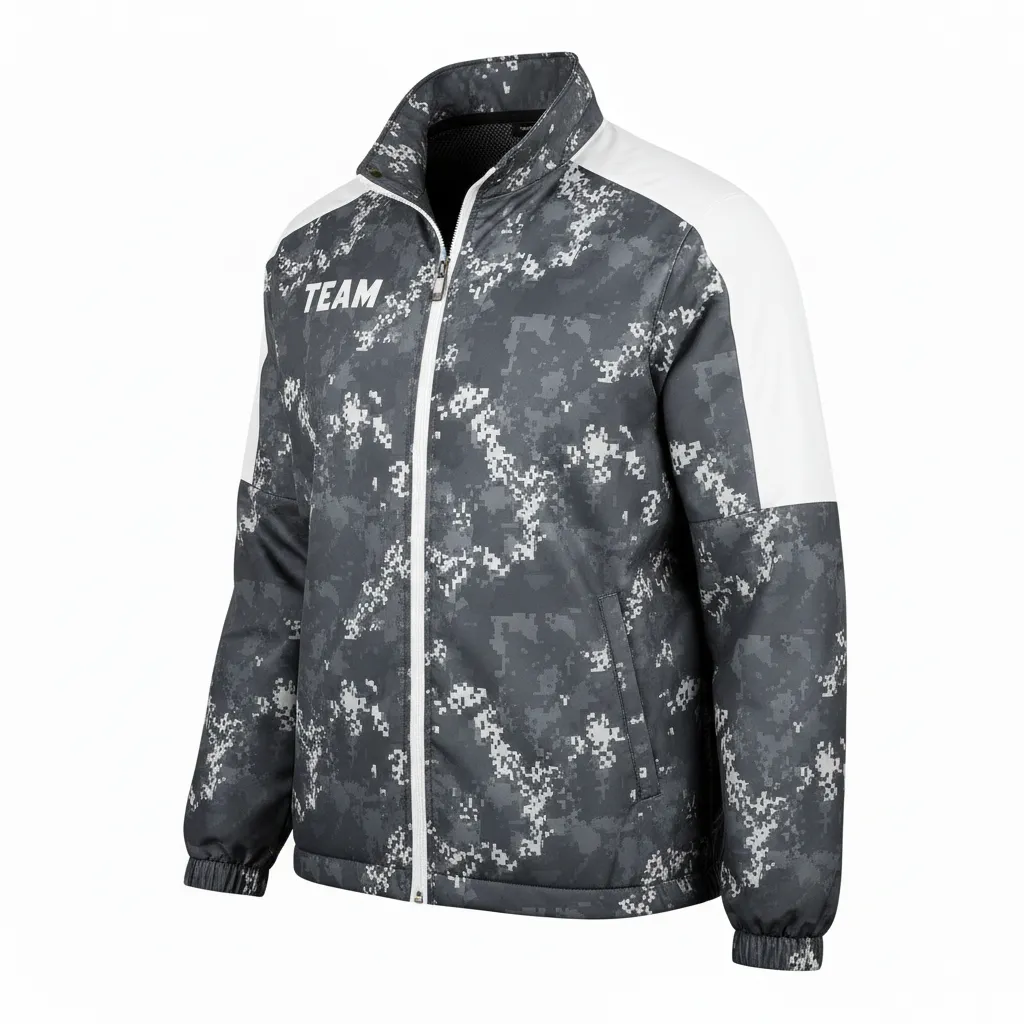 Custom Football Windbreaker - White - Charcoal Digital Camo - Side View - Kinexa Sportswear
