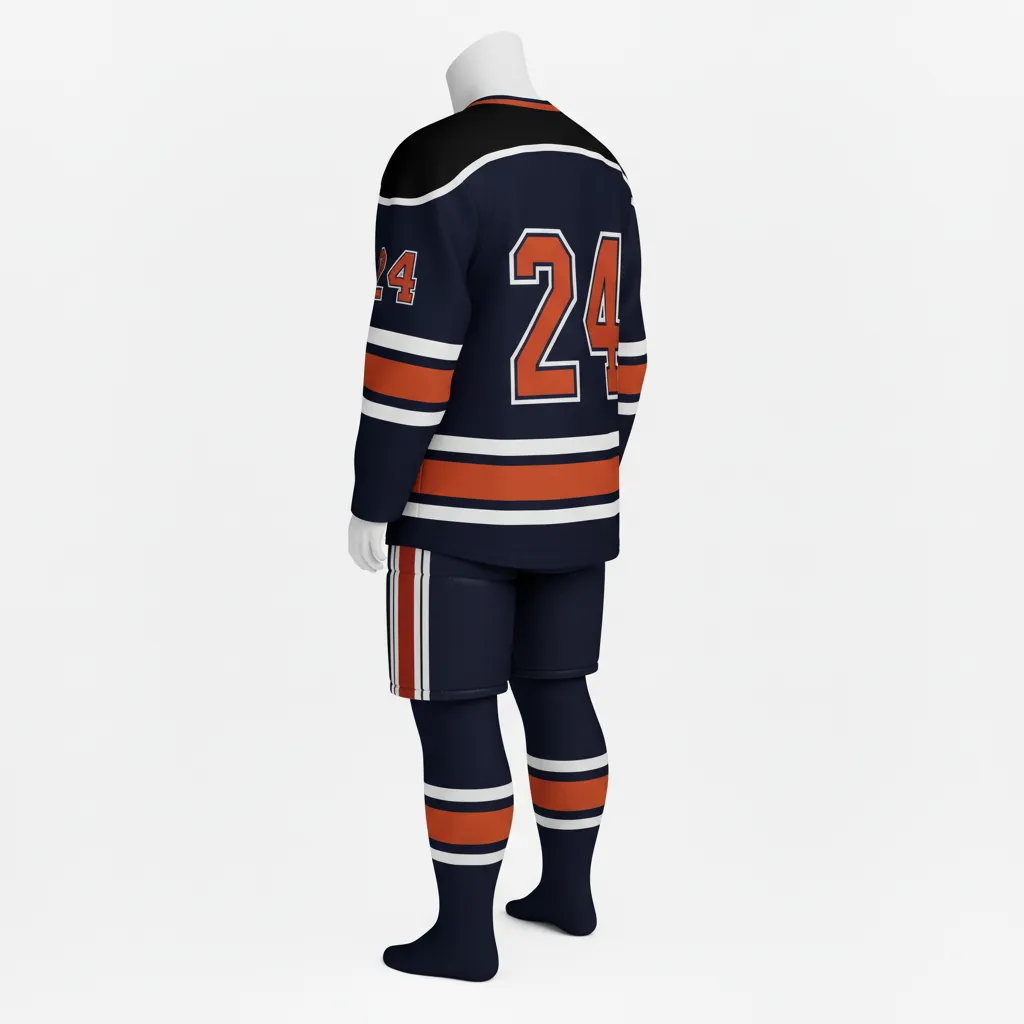 Custom Ice Hockey Away Uniform - Black, Red - Back View - Kinexa Sportswear