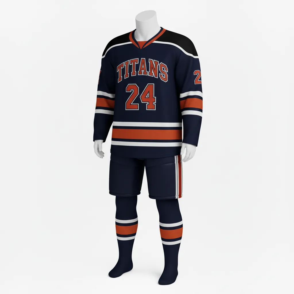 Custom Ice Hockey Away Uniform - Black, Red - Front View - Kinexa Sportswear