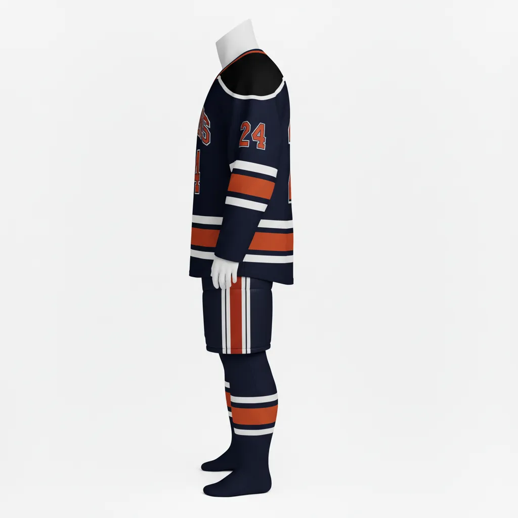 Custom Ice Hockey Away Uniform - Black, Red - Side View - Kinexa Sportswear