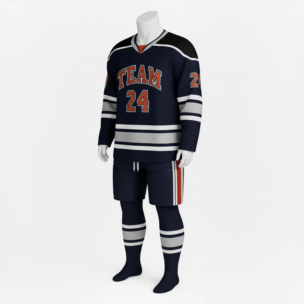 Custom Ice Hockey Away Uniform - Black, Silver - Front View - Kinexa Sportswear