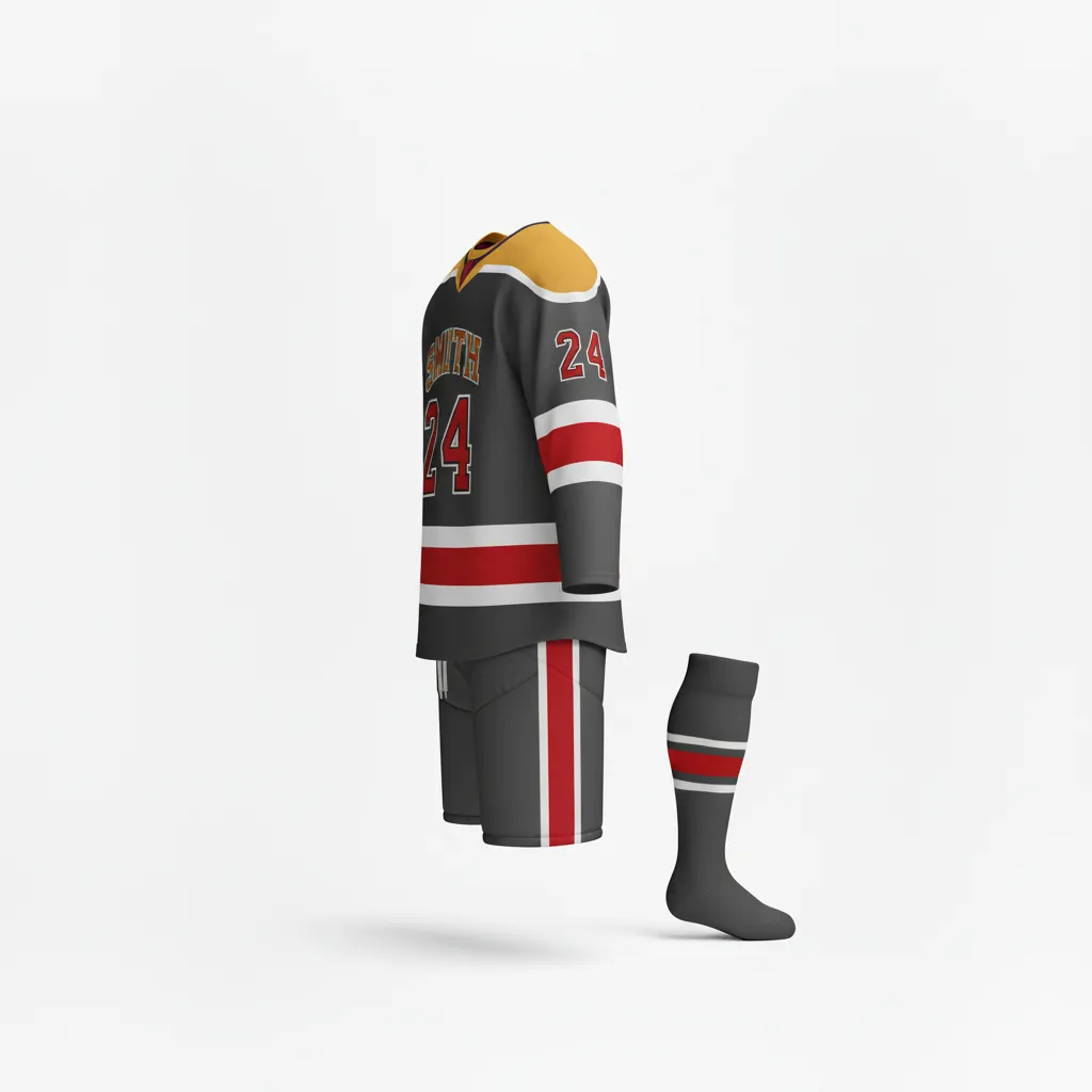 Custom Ice Hockey Away Uniform - Gold - Charcoal - Back View - Kinexa Sportswear